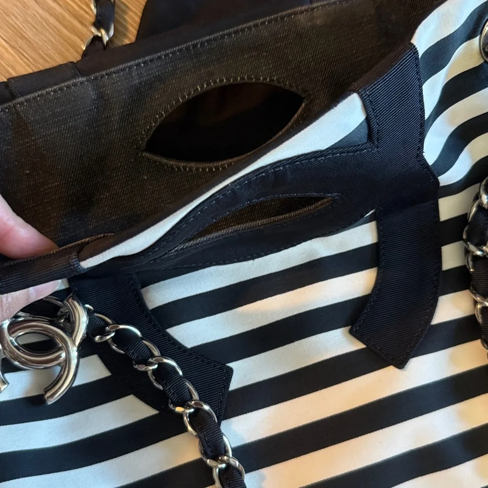 Chanel striped nautical black and white cotton shoulder bag
